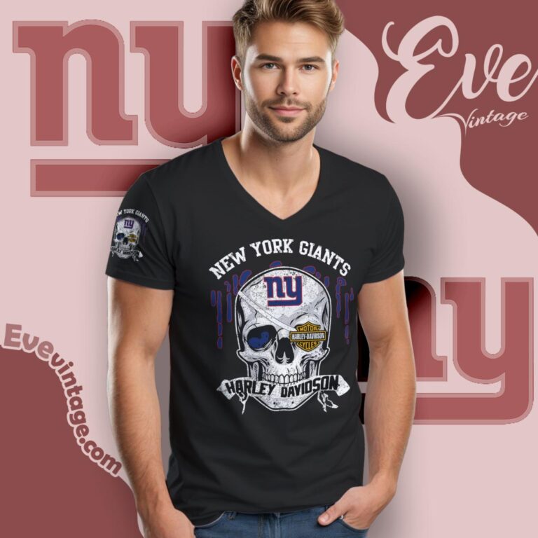 New York Giants Harley Davidson Skull Shirt V Neck TShirt New York Giants Harley Davidson Skull Shirt V Neck TShirt