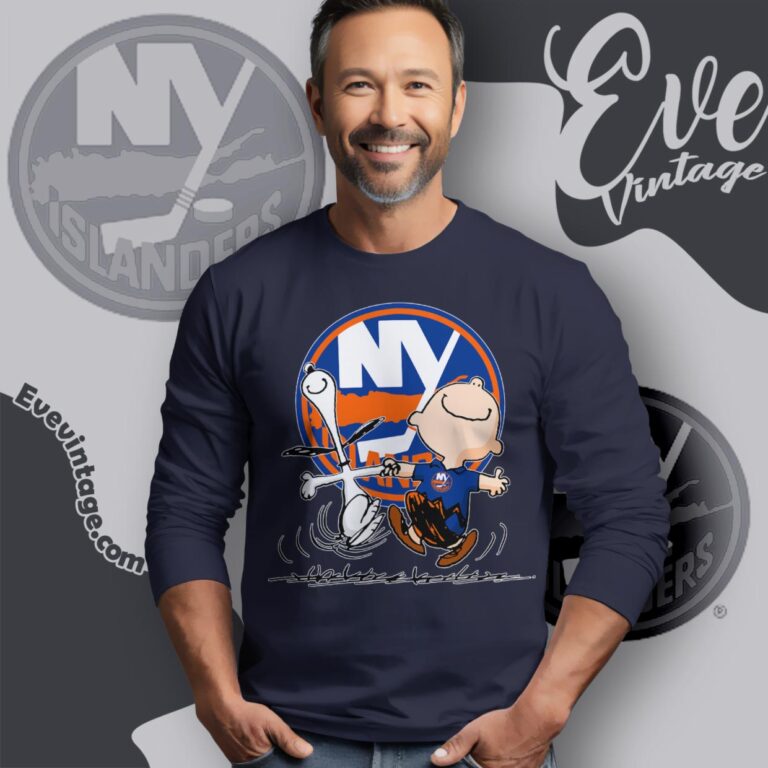 New York Islanders Charlie Brown Snoopy Happy Dancing Shirt Long Sleeve Tee New York Islanders Charlie Brown Snoopy Happy Dancing Shirt Long Sleeve Tee