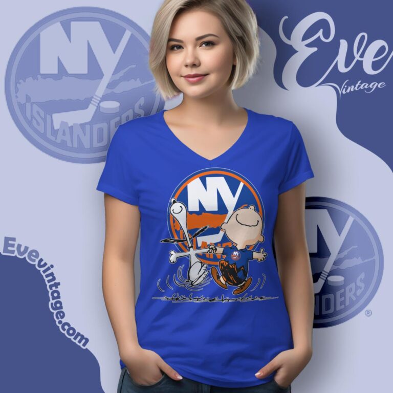 New York Islanders Charlie Brown Snoopy Happy Dancing Shirt V Neck TShirt New York Islanders Charlie Brown Snoopy Happy Dancing Shirt V Neck TShirt