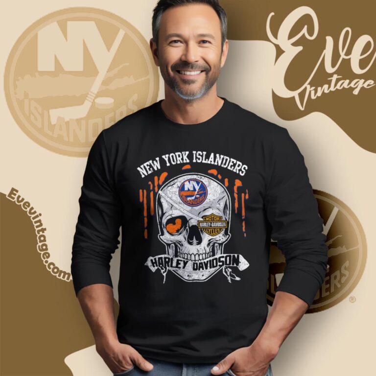 New York Islanders Harley Davidson Skull Shirt Long Sleeve Tee New York Islanders Harley Davidson Skull Shirt Long Sleeve Tee