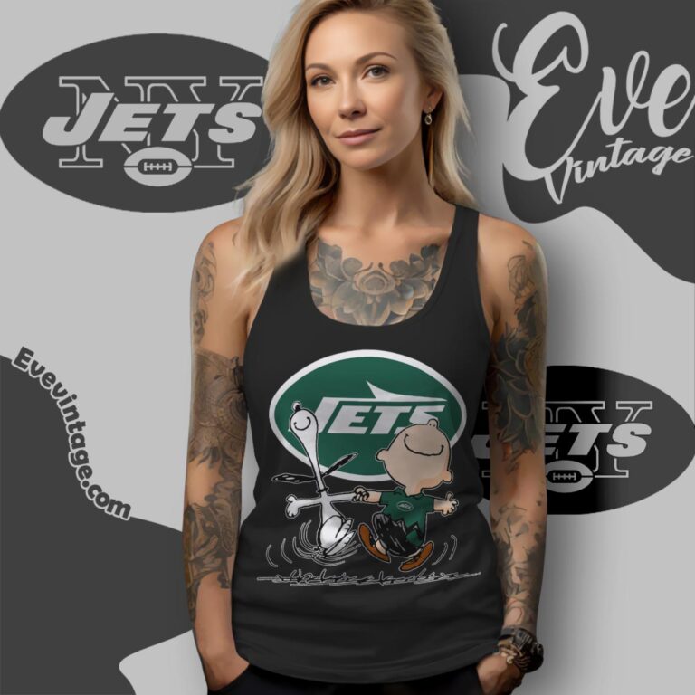 New York Jets Charlie Brown Snoopy Happy Dancing Shirt Tank Top Racerback New York Jets Charlie Brown Snoopy Happy Dancing Shirt Tank Top Racerback