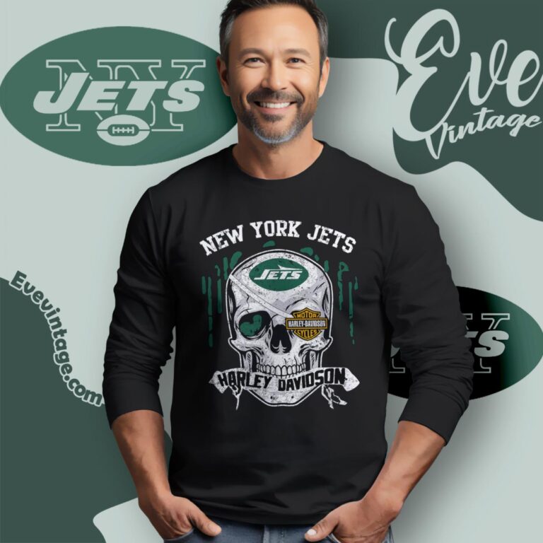 New York Jets Harley Davidson Skull Shirt Long Sleeve Tee New York Jets Harley Davidson Skull Shirt Long Sleeve Tee