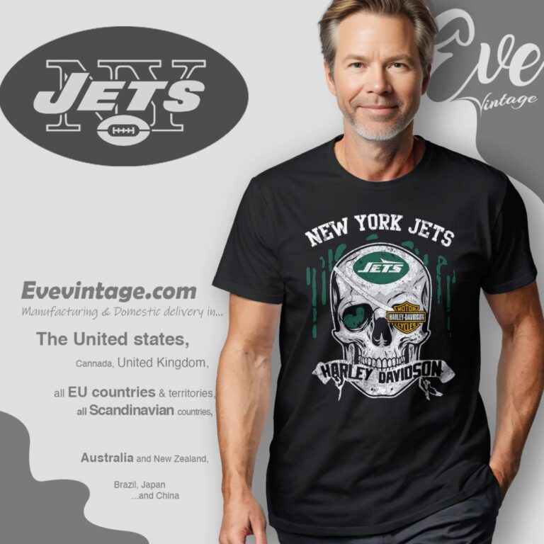 New York Jets Harley Davidson Skull Shirt T Shirt New York Jets Harley Davidson Skull Shirt T Shirt