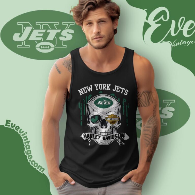 New York Jets Harley Davidson Skull Shirt Tank Top Racerback New York Jets Harley Davidson Skull Shirt Tank Top Racerback