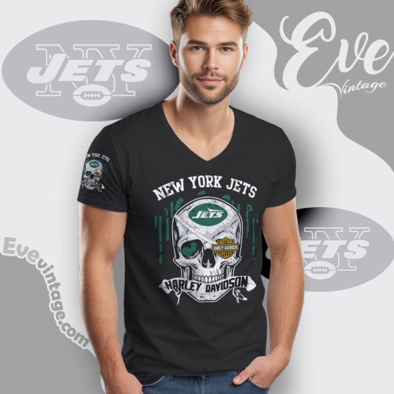New York Jets Harley Davidson Skull Shirt V Neck TShirt New York Jets Harley Davidson Skull Shirt V Neck TShirt