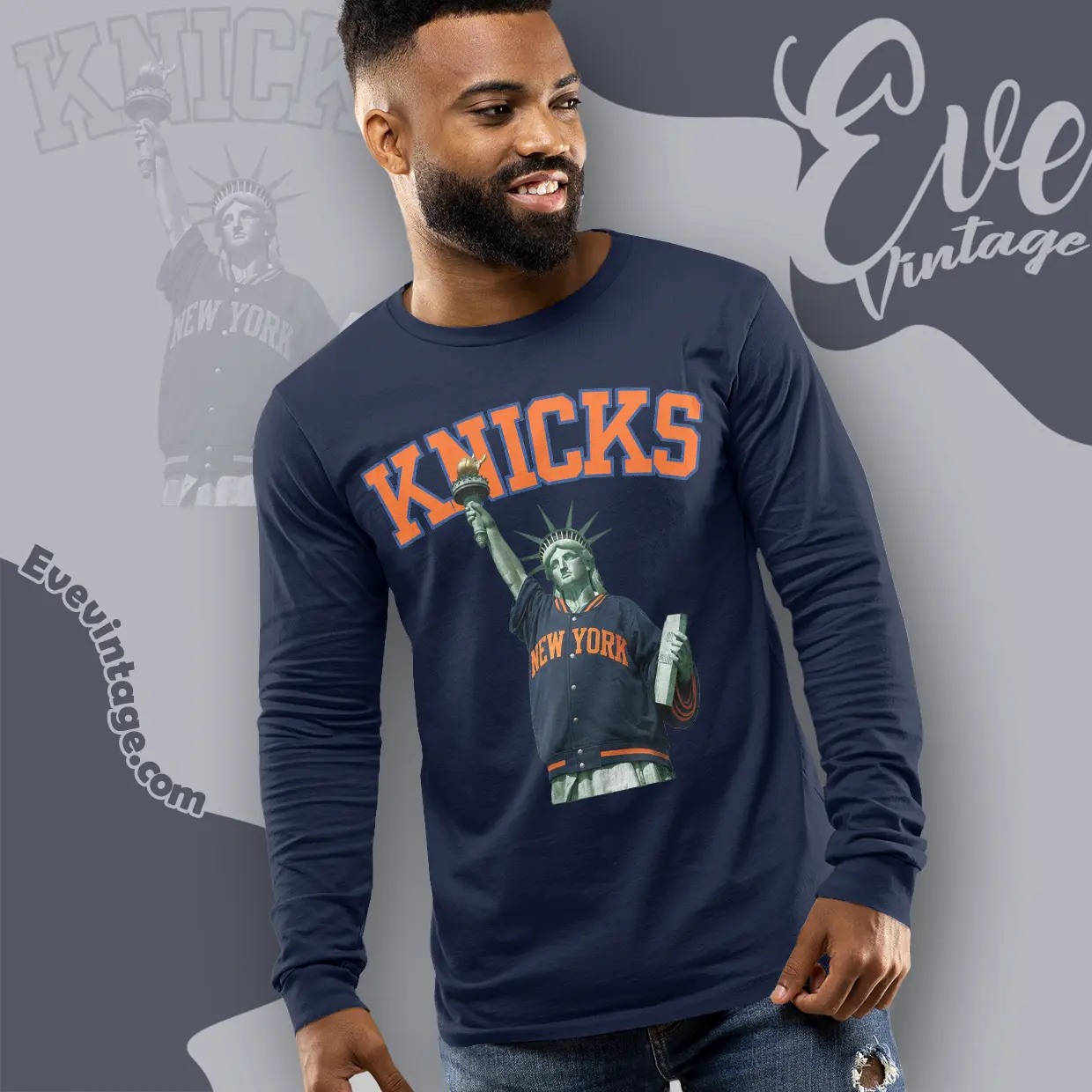New York Knicks Championship Statue Of Liberty Long Sleeve Tee New York Knicks Championship Statue Of Liberty Long Sleeve Tee