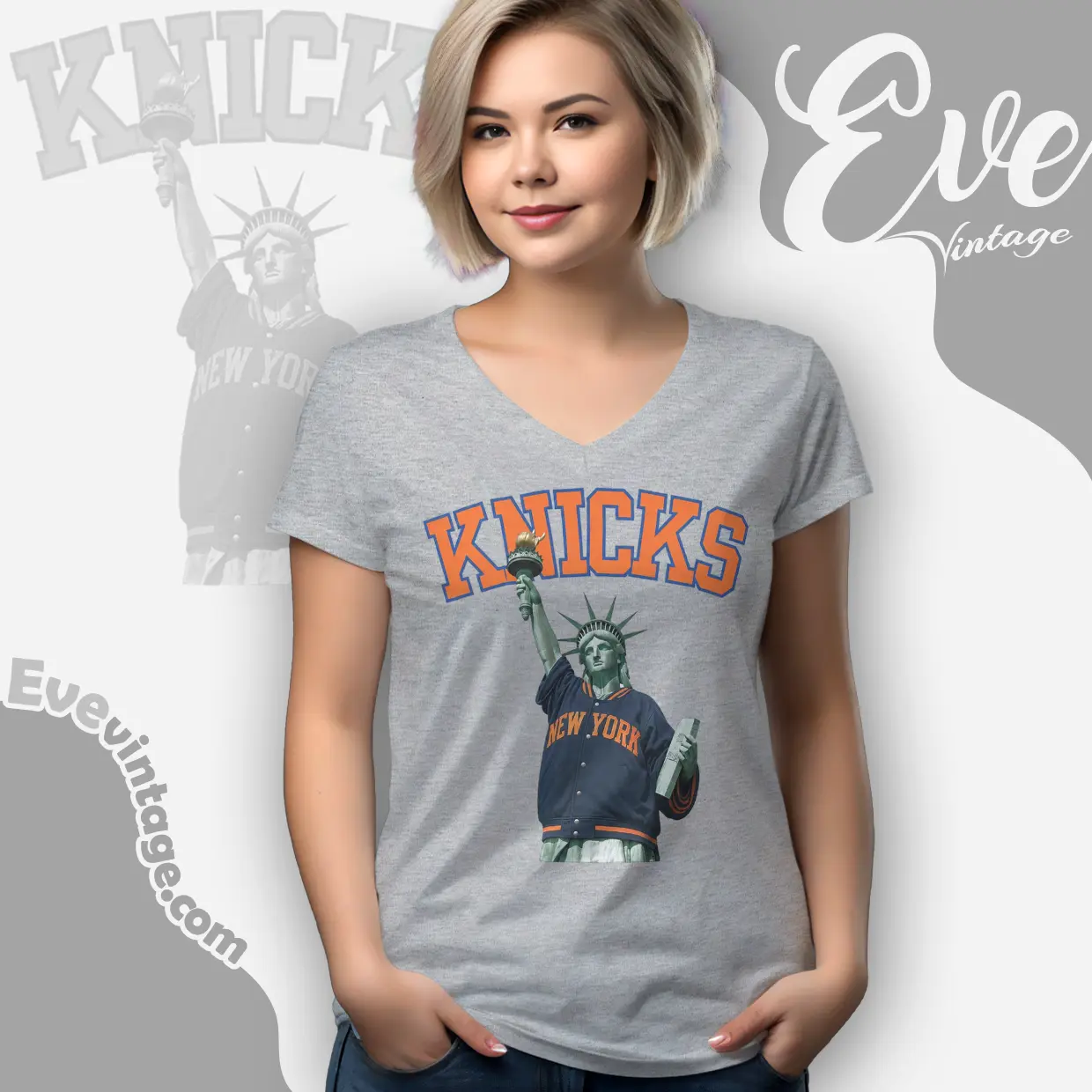 New York Knicks Championship Statue Of Liberty V Neck TShirt New York Knicks Championship Statue Of Liberty V Neck TShirt