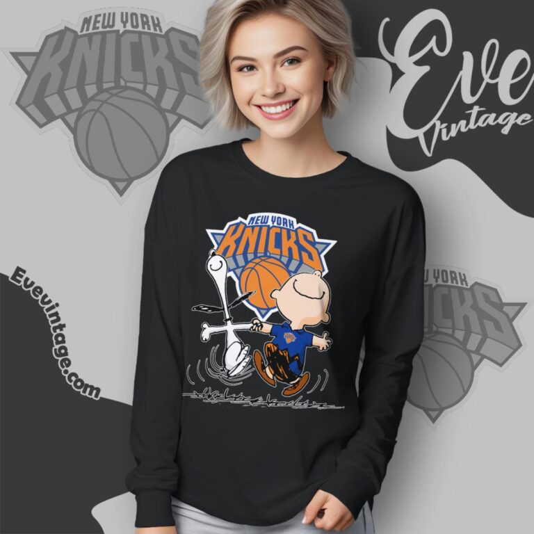 New York Knicks Charlie Brown Snoopy Happy Dancing Shirt Long Sleeve Tee New York Knicks Charlie Brown Snoopy Happy Dancing Shirt Long Sleeve Tee