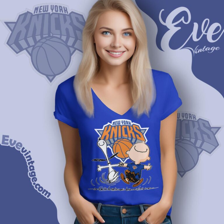 New York Knicks Charlie Brown Snoopy Happy Dancing Shirt V Neck TShirt New York Knicks Charlie Brown Snoopy Happy Dancing Shirt V Neck TShirt