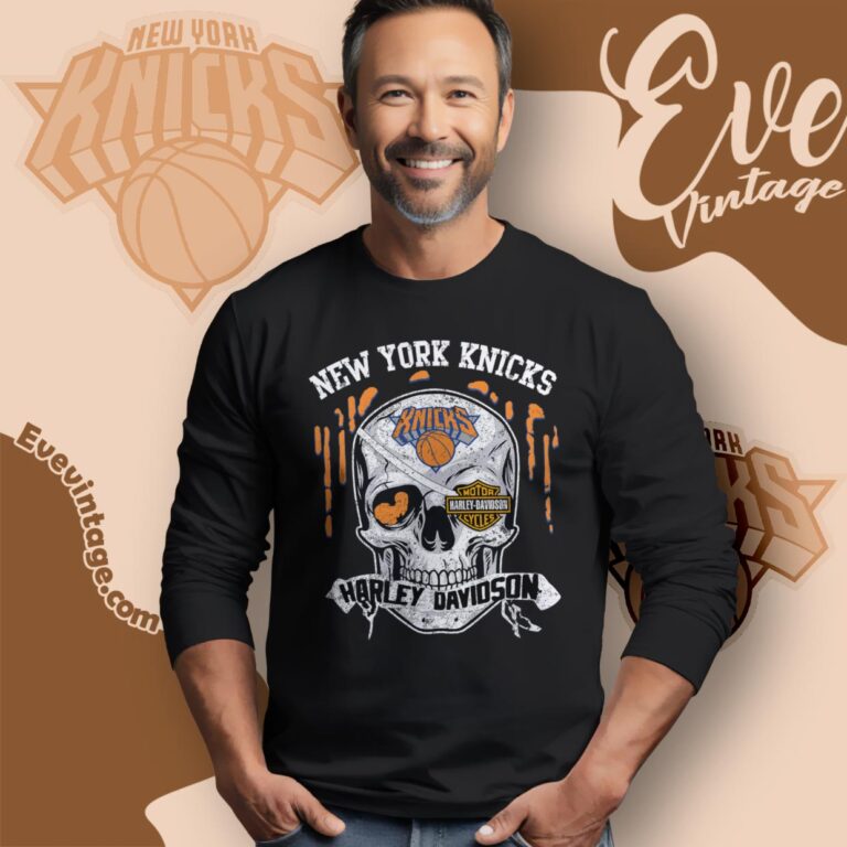 New York Knicks Harley Davidson Skull Shirt Long Sleeve Tee New York Knicks Harley Davidson Skull Shirt Long Sleeve Tee