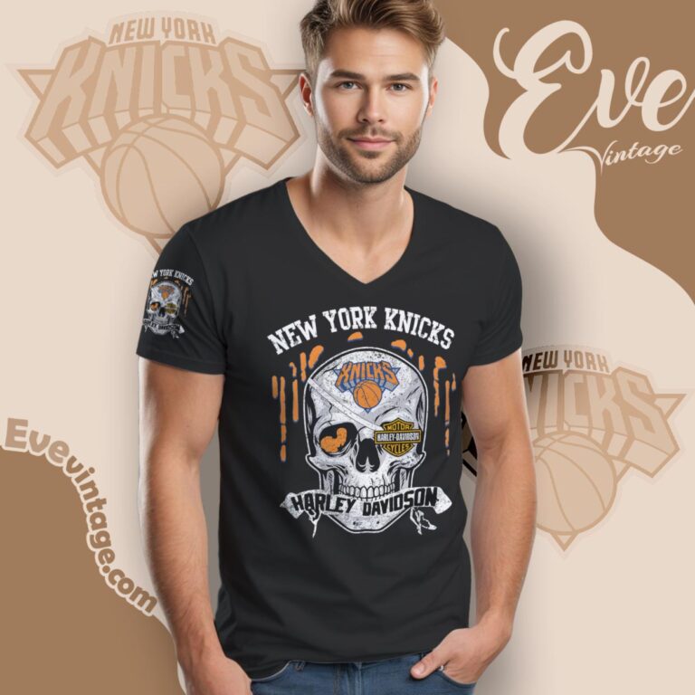 New York Knicks Harley Davidson Skull Shirt V Neck TShirt New York Knicks Harley Davidson Skull Shirt V Neck TShirt