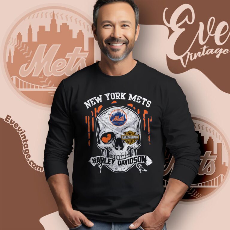 New York Mets Harley Davidson Skull Shirt Long Sleeve Tee New York Mets Harley Davidson Skull Shirt Long Sleeve Tee