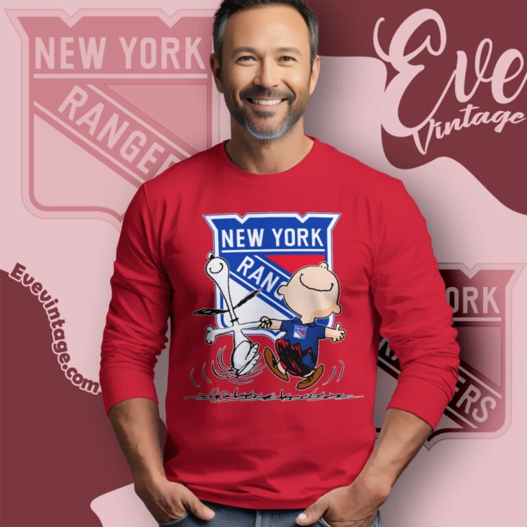 New York Rangers Charlie Brown Snoopy Happy Dancing Shirt Long Sleeve Tee New York Rangers Charlie Brown Snoopy Happy Dancing Shirt Long Sleeve Tee