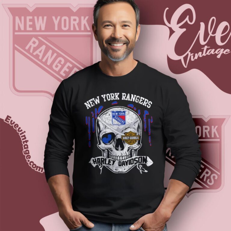 New York Rangers Harley Davidson Skull Shirt Long Sleeve Tee New York Rangers Harley Davidson Skull Shirt Long Sleeve Tee