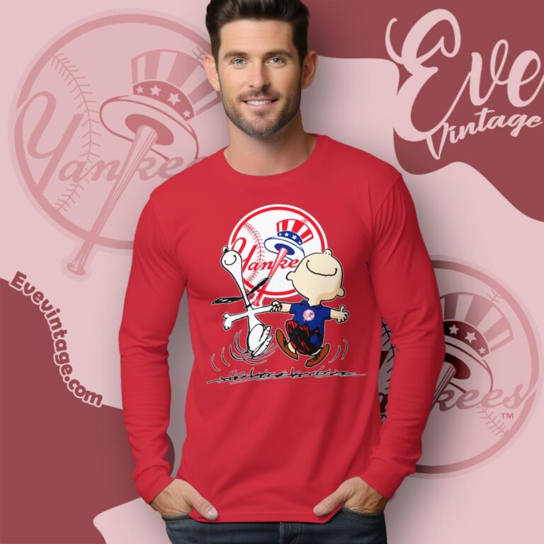 New York Yankees Charlie Brown Snoopy Happy Dancing Shirt Long Sleeve Tee New York Yankees Charlie Brown Snoopy Happy Dancing Shirt Long Sleeve Tee