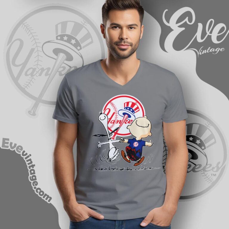 New York Yankees Charlie Brown Snoopy Happy Dancing Shirt V Neck TShirt New York Yankees Charlie Brown Snoopy Happy Dancing Shirt V Neck TShirt