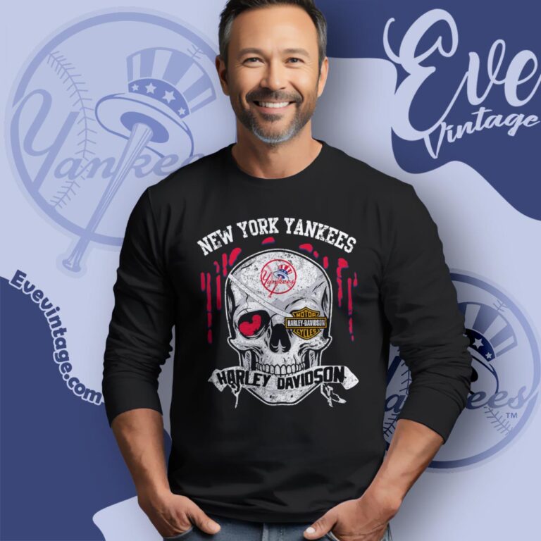 New York Yankees Harley Davidson Skull Shirt Long Sleeve Tee New York Yankees Harley Davidson Skull Shirt Long Sleeve Tee