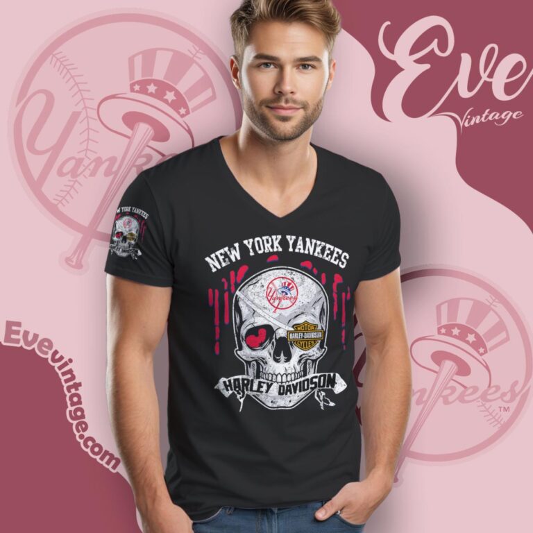 New York Yankees Harley Davidson Skull Shirt V Neck TShirt New York Yankees Harley Davidson Skull Shirt V Neck TShirt