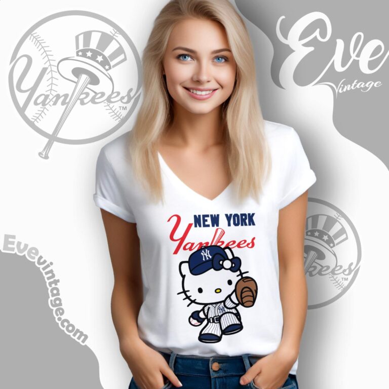 New York Yankees Hello Kitty Shirt V neck New York Yankees Hello Kitty Shirt V neck