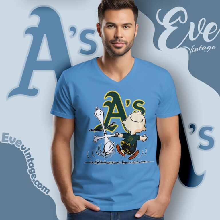 Oakland Athletics Charlie Brown Snoopy Happy Dancing Shirt V Neck TShirt Oakland Athletics Charlie Brown Snoopy Happy Dancing Shirt V Neck TShirt