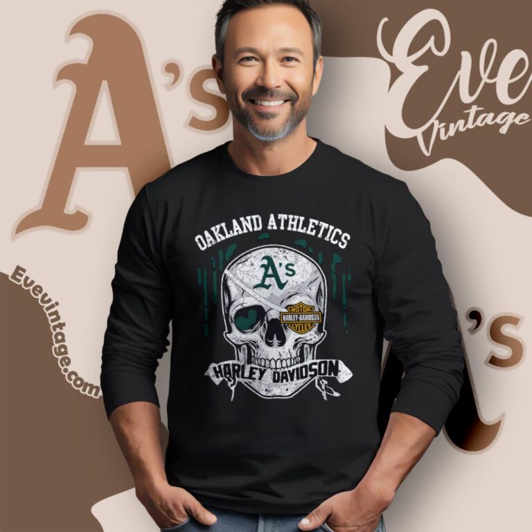 Oakland Athletics Harley Davidson Skull Long Sleeve Tee Oakland Athletics Harley Davidson Skull Long Sleeve Tee