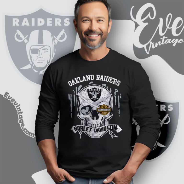 Oakland Raiders Harley Davidson Skull Shirt Long Sleeve Tee Oakland Raiders Harley Davidson Skull Shirt Long Sleeve Tee