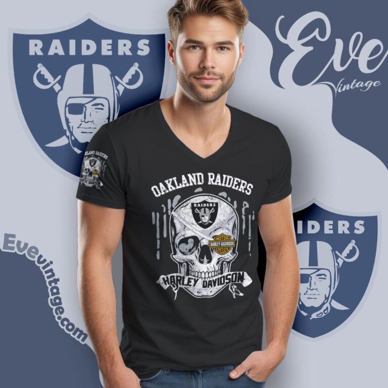 Oakland Raiders Harley Davidson Skull Shirt V Neck TShirt Oakland Raiders Harley Davidson Skull Shirt V Neck TShirt