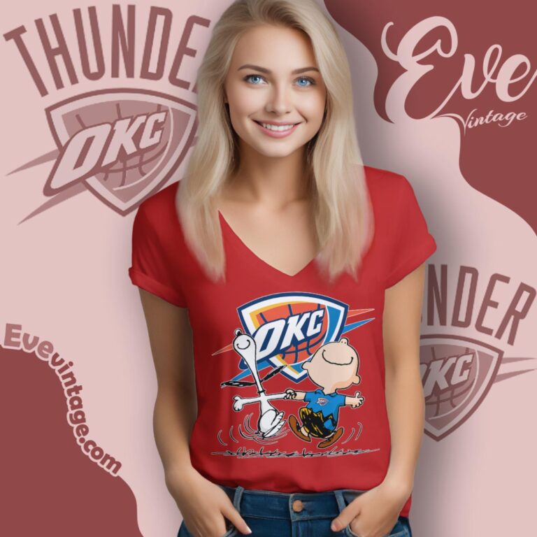 Oklahoma City Thunder Charlie Brown Snoopy Happy Dancing Shirt V Neck TShirt Oklahoma City Thunder Charlie Brown Snoopy Happy Dancing Shirt V Neck TShirt
