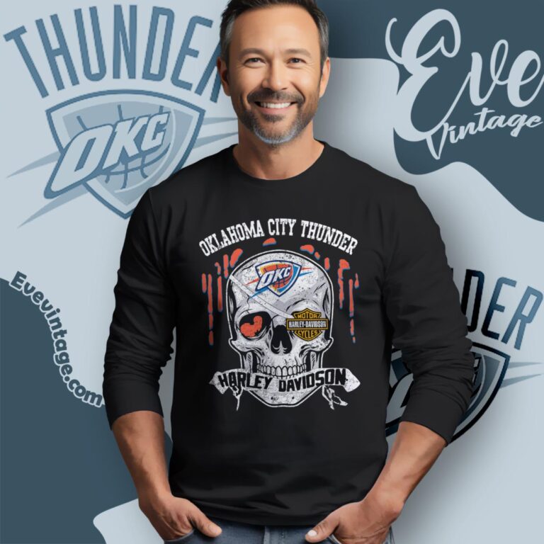 Oklahoma City Thunder Harley Davidson Skull Shirt Long Sleeve Tee Oklahoma City Thunder Harley Davidson Skull Shirt Long Sleeve Tee