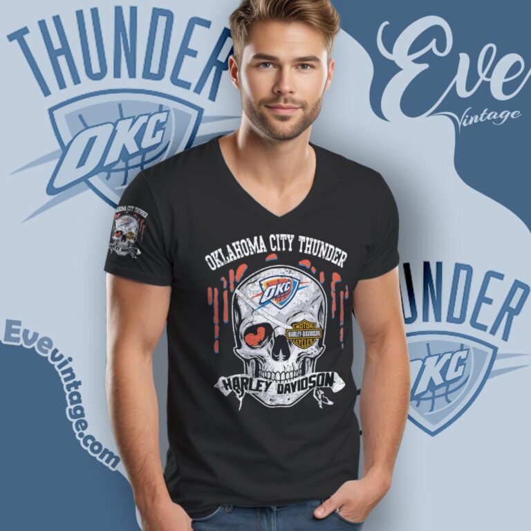 Oklahoma City Thunder Harley Davidson Skull Shirt V Neck TShirt Oklahoma City Thunder Harley Davidson Skull Shirt V Neck TShirt