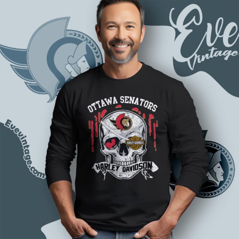 Ottawa Senators Harley Davidson Skull Shirt Long Sleeve Tee Ottawa Senators Harley Davidson Skull Shirt Long Sleeve Tee