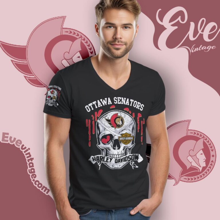 Ottawa Senators Harley Davidson Skull Shirt V Neck TShirt Ottawa Senators Harley Davidson Skull Shirt V Neck TShirt