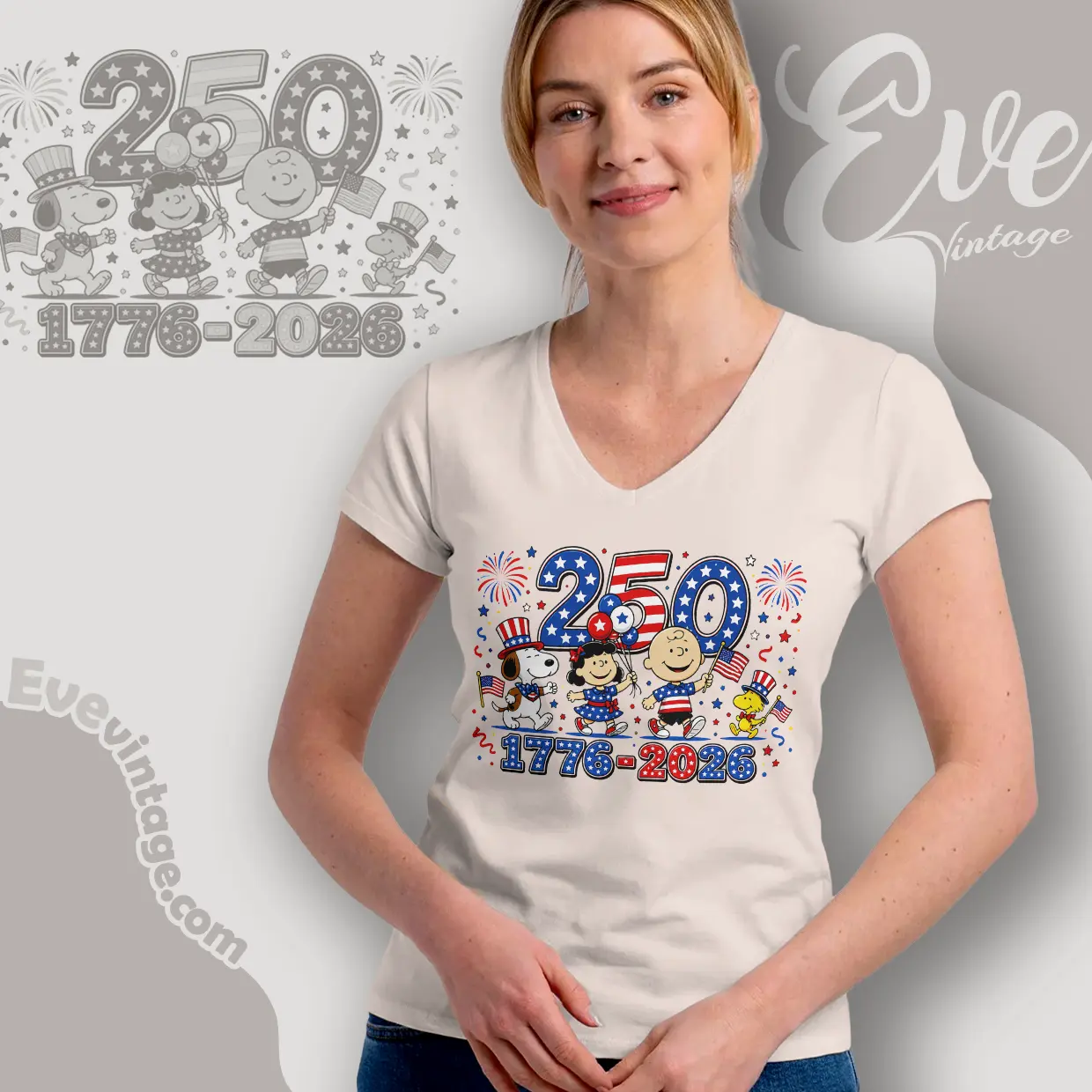 Patriotic Peanuts Snoopy 250th Anniversary V Neck TShirt Patriotic Peanuts Snoopy 250th Anniversary V Neck TShirt