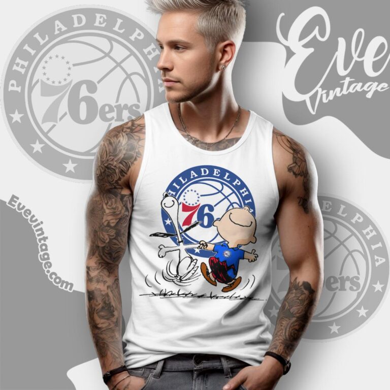 Philadelphia 76ers Charlie Brown Snoopy Happy Dancing Shirt Tank Top Racerback Philadelphia 76ers Charlie Brown Snoopy Happy Dancing Shirt Tank Top Racerback