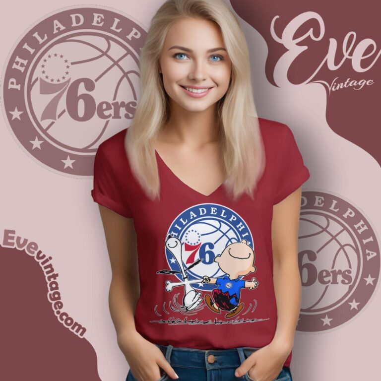 Philadelphia 76ers Charlie Brown Snoopy Happy Dancing Shirt V Neck TShirt Philadelphia 76ers Charlie Brown Snoopy Happy Dancing Shirt V Neck TShirt