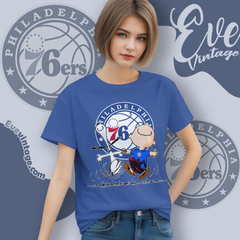Philadelphia 76ers Charlie Brown Snoopy Happy Dancing Shirt Women T Shirt Philadelphia 76ers Charlie Brown Snoopy Happy Dancing Shirt Women T Shirt