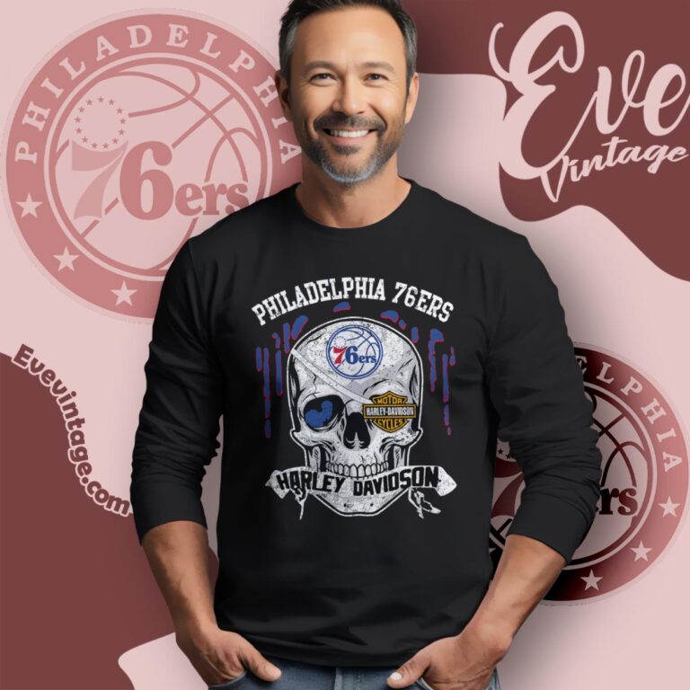 Philadelphia 76ers Harley Davidson Skull Shirt Long Sleeve Tee Philadelphia 76ers Harley Davidson Skull Shirt Long Sleeve Tee