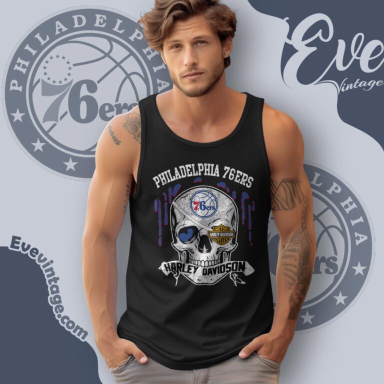 Philadelphia 76ers Harley Davidson Skull Shirt Tank Top Racerback Philadelphia 76ers Harley Davidson Skull Shirt Tank Top Racerback