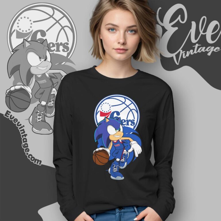 Philadelphia 76ers Sonic The Hedgehog Shirt Long Sleeve Tee Philadelphia 76ers Sonic The Hedgehog Shirt Long Sleeve Tee