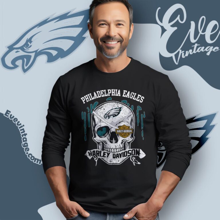 Philadelphia Eagles Harley Davidson Skull Shirt Long Sleeve Tee Philadelphia Eagles Harley Davidson Skull Shirt Long Sleeve Tee