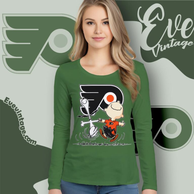 Philadelphia Flyers Charlie Brown Snoopy Happy Dancing Shirt Long Sleeve Tee Philadelphia Flyers Charlie Brown Snoopy Happy Dancing Shirt Long Sleeve Tee