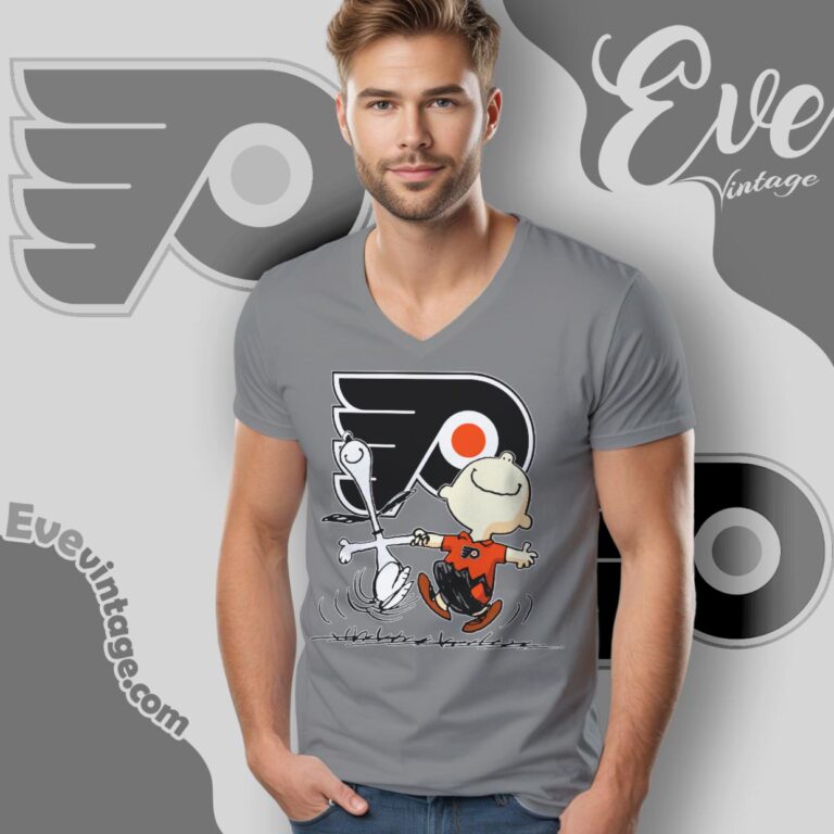Philadelphia Flyers Charlie Brown Snoopy Happy Dancing Shirt V Neck TShirt Philadelphia Flyers Charlie Brown Snoopy Happy Dancing Shirt V Neck TShirt