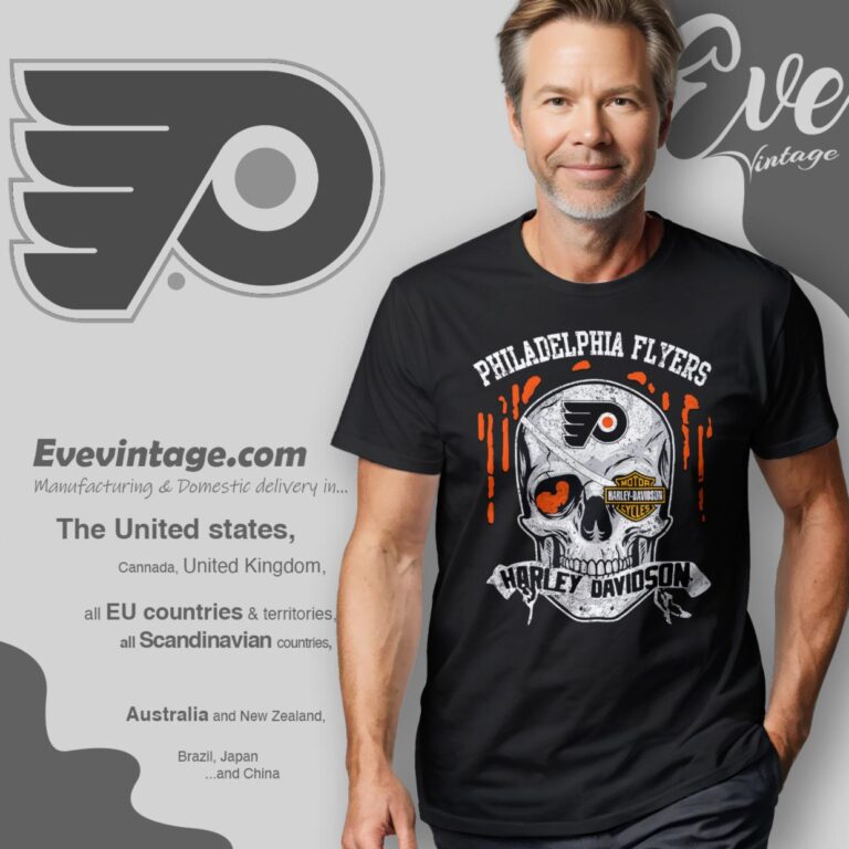 Philadelphia Flyers Harley Davidson Skull Shirt T Shirt Philadelphia Flyers Harley Davidson Skull Shirt T Shirt