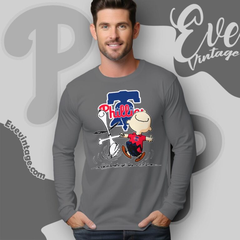 Philadelphia Phillies Charlie Brown Snoopy Happy Dancing Shirt Long Sleeve Tee Philadelphia Phillies Charlie Brown Snoopy Happy Dancing Shirt Long Sleeve Tee