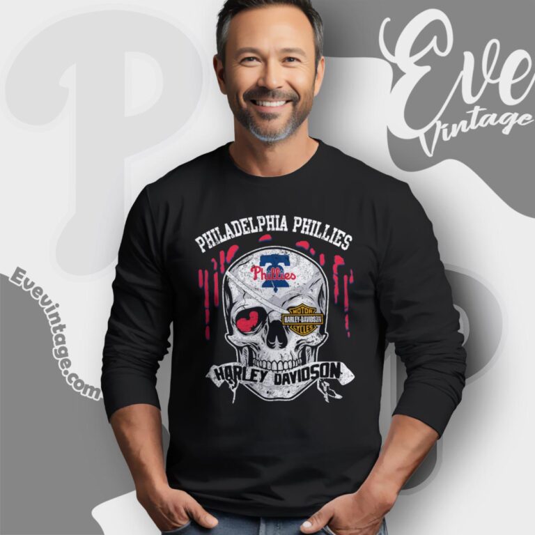 Philadelphia Phillies Harley Davidson Skull Long Sleeve Tee Philadelphia Phillies Harley Davidson Skull Long Sleeve Tee