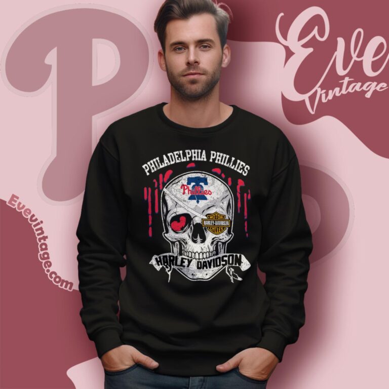 Philadelphia Phillies Harley Davidson Skull Sweatshirt Philadelphia Phillies Harley Davidson Skull Sweatshirt