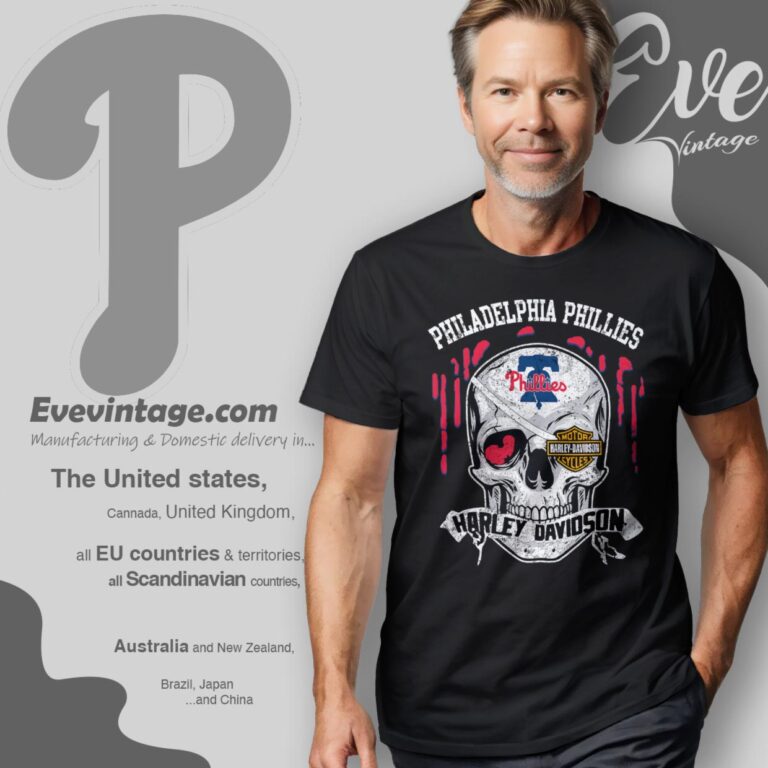 Philadelphia Phillies Harley Davidson Skull T Shirt Philadelphia Phillies Harley Davidson Skull T Shirt