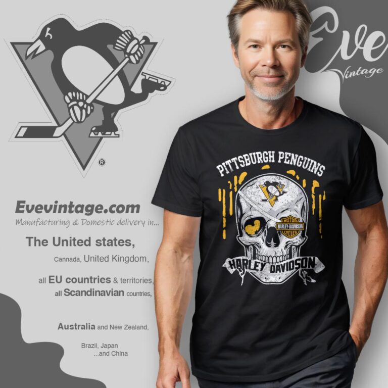 Pittsburgh Penguins Harley Davidson Skull Shirt T Shirt Pittsburgh Penguins Harley Davidson Skull Shirt T Shirt
