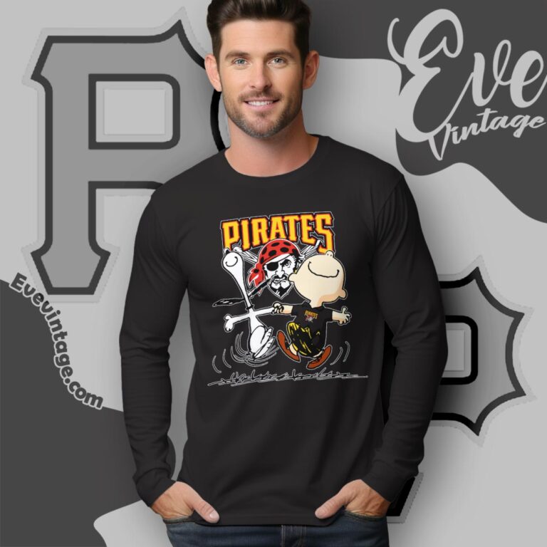 Pittsburgh Pirates Charlie Brown Snoopy Happy Dancing Shirt Long Sleeve Tee Pittsburgh Pirates Charlie Brown Snoopy Happy Dancing Shirt Long Sleeve Tee