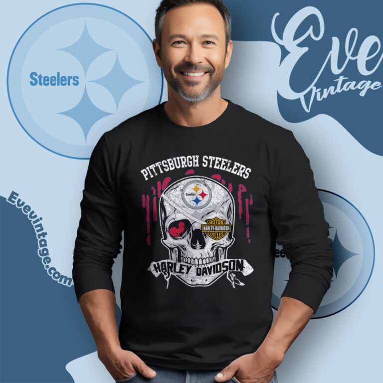 Pittsburgh Steelers Harley Davidson Skull Shirt Long Sleeve Tee Pittsburgh Steelers Harley Davidson Skull Shirt Long Sleeve Tee